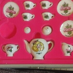 Barbie Pink and White Tea Set Marked Japan